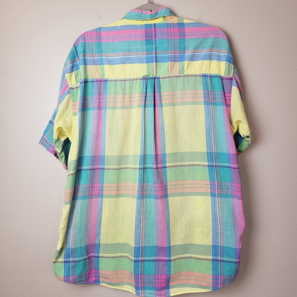 Salty Dog Gant Pastel‎ Plaid Short Sleeve Button Down Shirt Cotton Men's Large - Picture 2 of 10